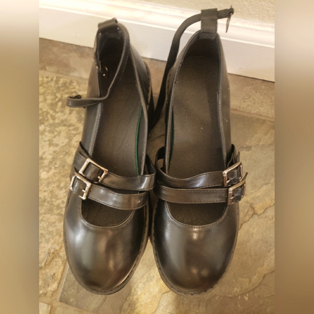 Women's Black Double Strap Shoes